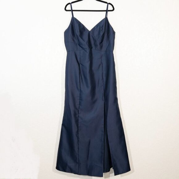 NWT Alfred Sung Midnight Navy Spaghetti Strap Mermaid Dress Size 18 - Picture 3 of 10